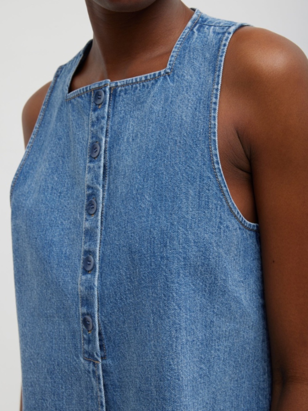 Tibi Spring Denim Slit Front Sleeveless Top Classic Blue Size 4